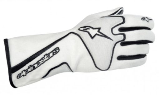 Gants de course Alpinestars Tech 1 blanc et noir BAR-TEK