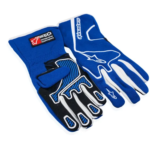 Gants de course Alpinestars Tech 1 bleu et blanc BAR-TEK