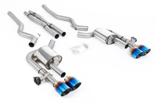 Ligne cat-back à valves (X-pipe embouts titane brûlé/bleu) MILLTEK – Ford Mustang (VII, VI) 5.0 V8 – SSXFD419