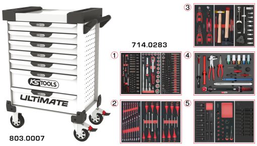 Servante blanche 7 tiroirs équipée de 283 outils KS TOOLS – 803.7283