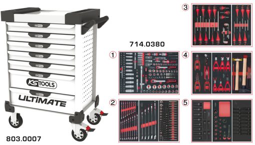 Servante blanche 7 tiroirs équipée de 384 outils KS TOOLS – 803.7380
