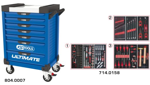 Servante bleue 7 tiroirs équipée de 158 outils KS TOOLS – 804.7158