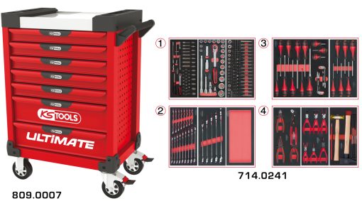 Servante rouge 7 tiroirs équipée de 241 outils KS TOOLS – 809.7241