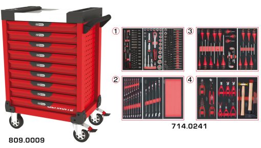Servante rouge 9 tiroirs équipée de 241 outils KS TOOLS – 809.9241