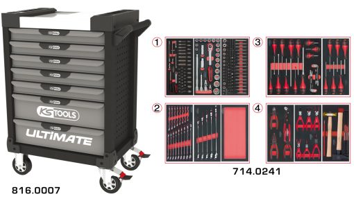 Servante grise & noire 7 tiroirs équipée de 241 outils KS TOOLS – 816.7241