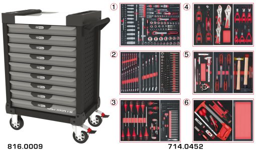 Servante grise & noire 9 tiroirs équipée de 455 outils KS TOOLS – 816.9452