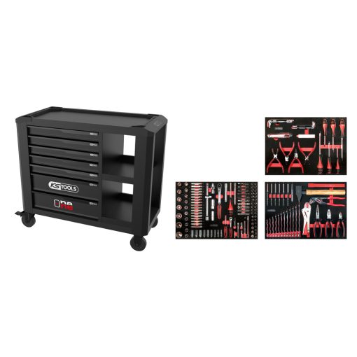 Servante 7 tiroirs avec étagères + composition d'outils générale KS TOOLS – 823.7134F
