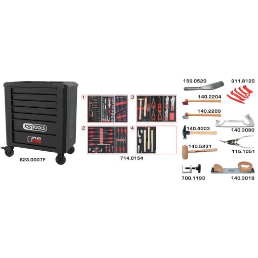 Servante 7 tiroirs équipée de 166 outils KS TOOLS – 823.7154F