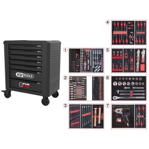 Servante 7 tiroirs équipée de 337 outils KS TOOLS – 823.7337F