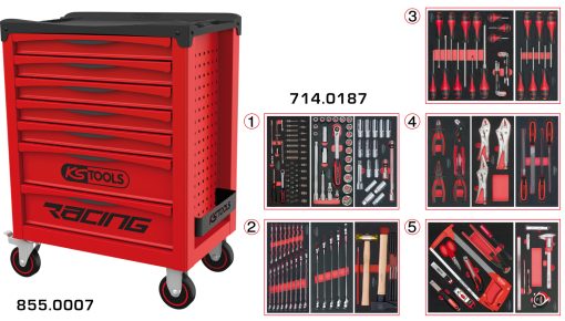 Servante 7 tiroirs équipée de 187 outils KS TOOLS – 855.7186