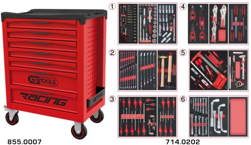 Servante 7 tiroirs équipée de 202 outils KS TOOLS – 855.7202