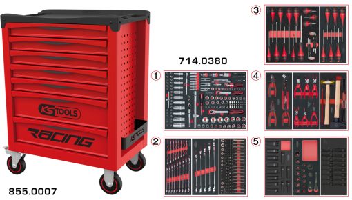 Servante 7 tiroirs équipée de 384 outils KS TOOLS – 855.7380