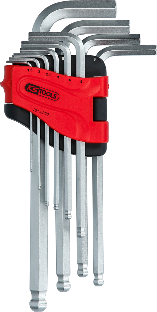 Jeu de 10 clés mâles longues coudées 6 pans & tête sphérique KS TOOLS – 151.5000