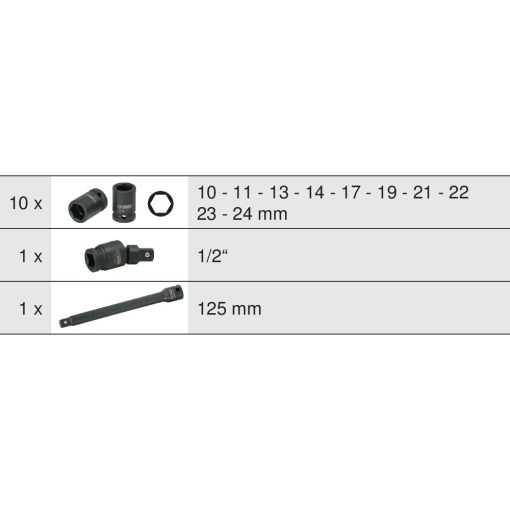 Coffret de 10 douilles à chocs 6 pans 1/2" KS TOOLS – 515.0112