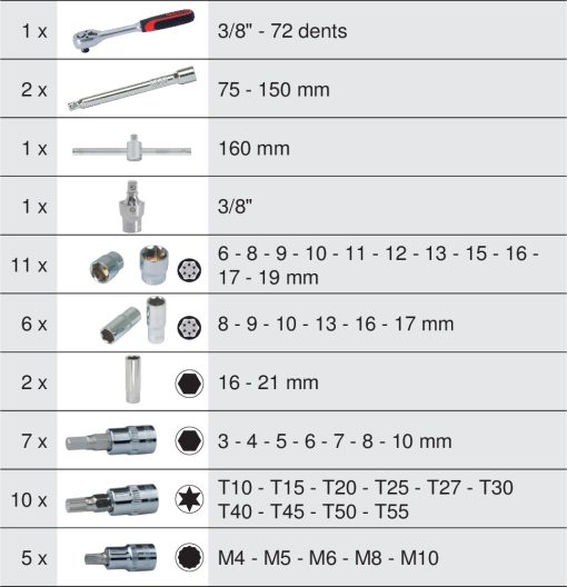 Module de douilles & accessoires 3/8" KS TOOLS – 713.1022